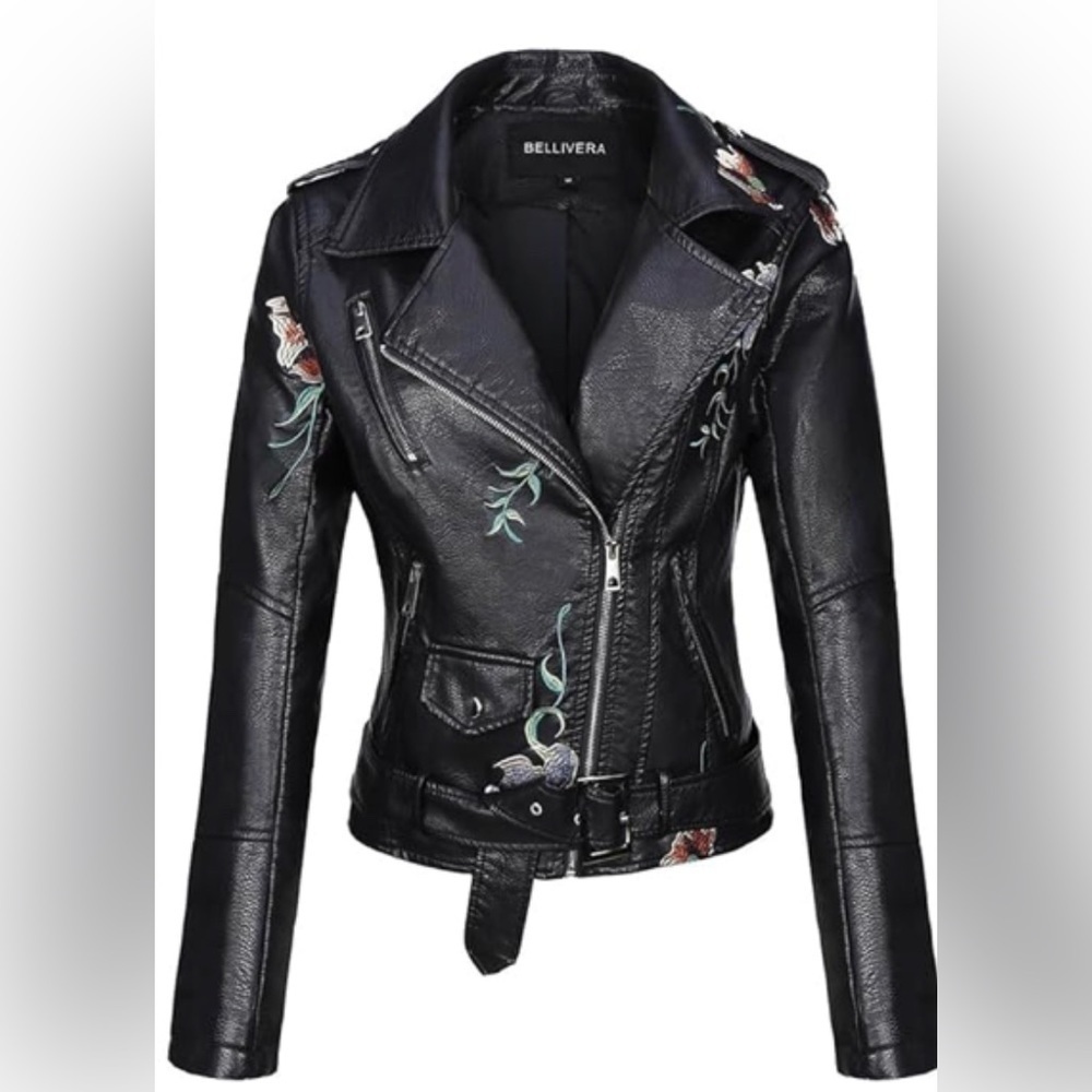 Host Pick Faux Leather Floral Moto Jacket - Picture 7 of 12